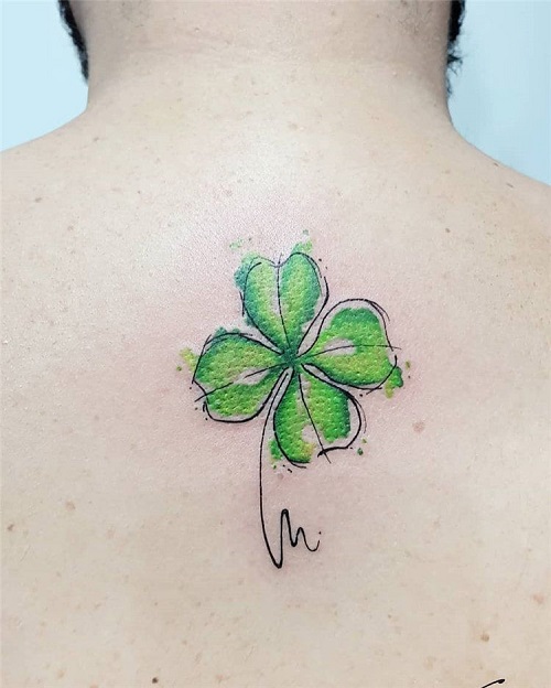 Bright Four Leaf Clover Back Tattoo