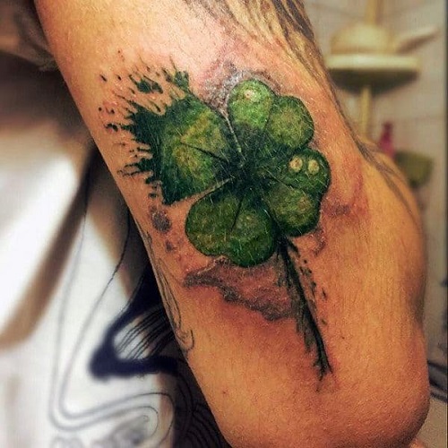 Watercolor Realistic Four Leaf Clover Tattoo for Men