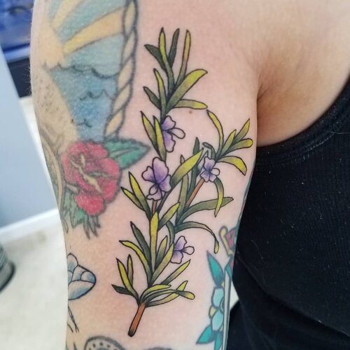 Rosemary Sprig on Upper Arm tattoo