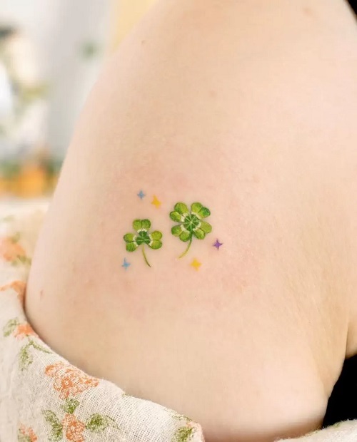 FoShamrock and Four Leaf Clover Pair with Mini Stars Tattoo 3