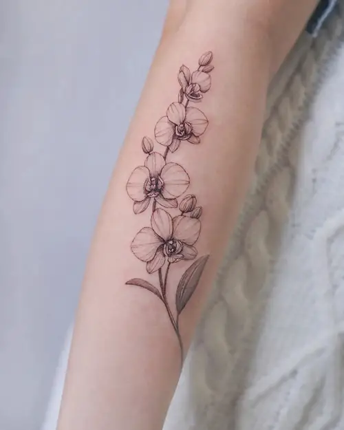 Fine Line Orchid Piece tattoo