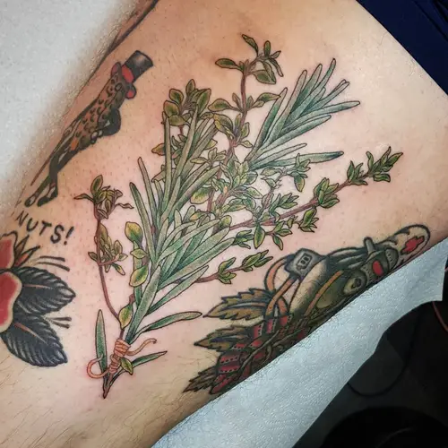 Detailed Rosemary Sprig in Green tattoo