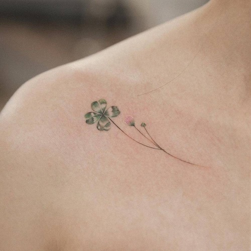 Four Leaf Clover with a Mini Bloom Tattoo 7