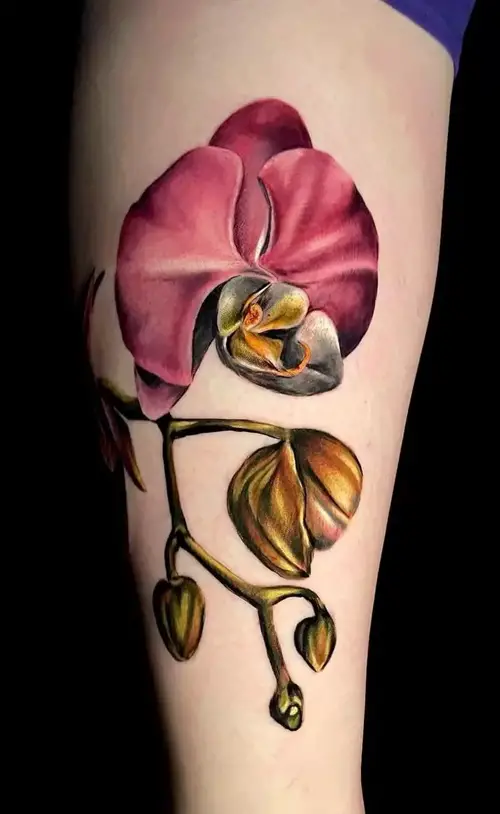 Intricate Orchid Ink Colored Tattoo