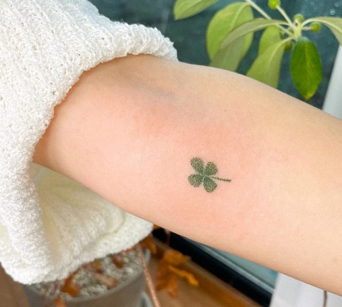 Dotted Style Tattoo of a Clover with Four Leaves