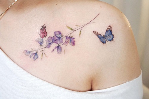 April Birth Flower and Butterflies tattoo