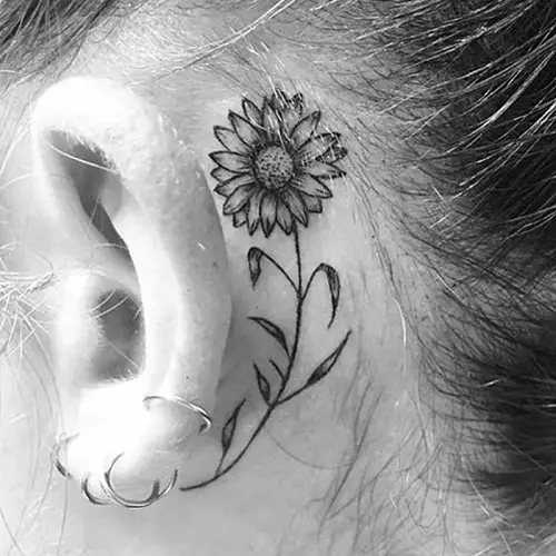 Behind the Ear Sunflower Tattoo 42