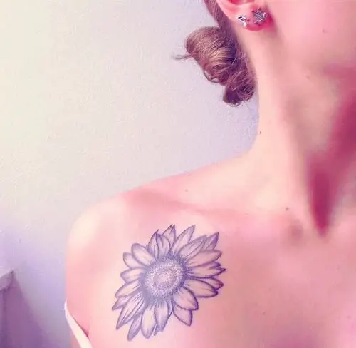 Black and White Sunflower Chest Tattoo