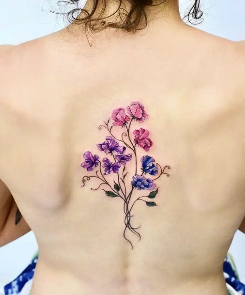Colored Back Body Art April Flower Tattoo