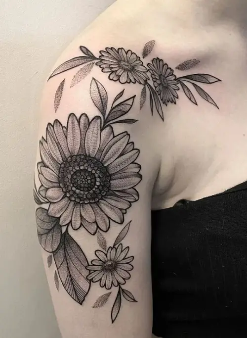 Daisy on the Shoulder birth month tattoo