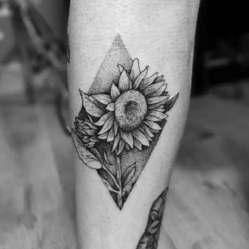Geometrical Black and White Sunflower Tattoo