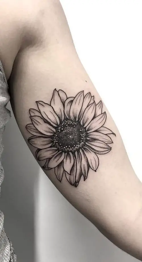 8 Huge Sunflower on Bicep tattoo 8