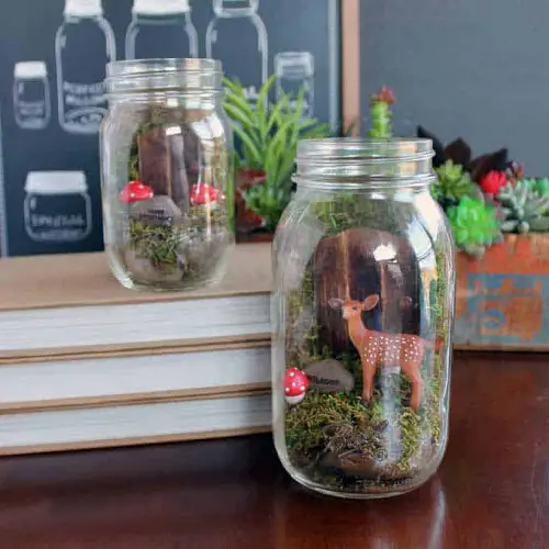 Mason Jar Fairy Garden on table top