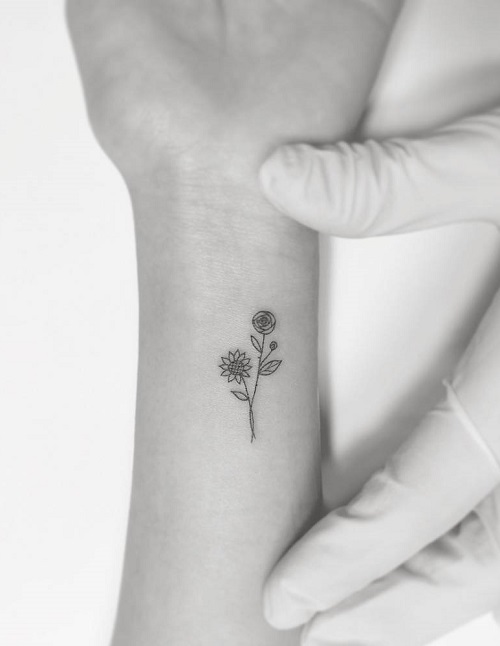Miniature Sunflower on the Wrist Tattoo