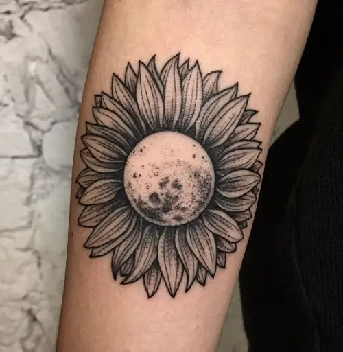 Moon with Sunflower Petals Tattoo
