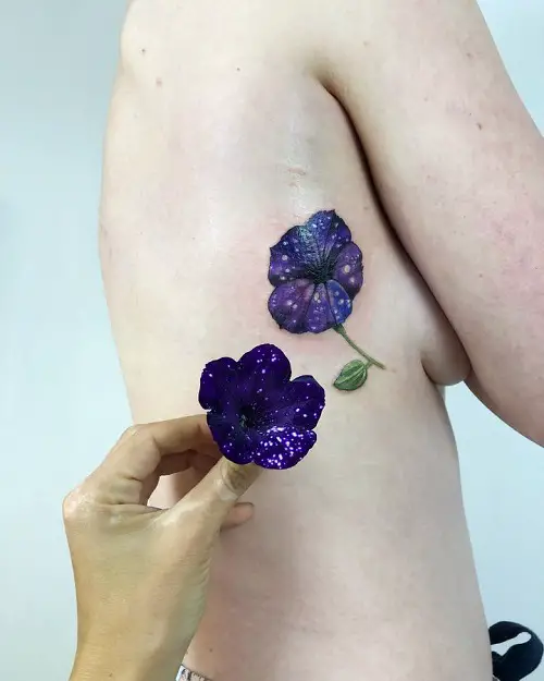 Night Sky Petunia Underboob Tattoo