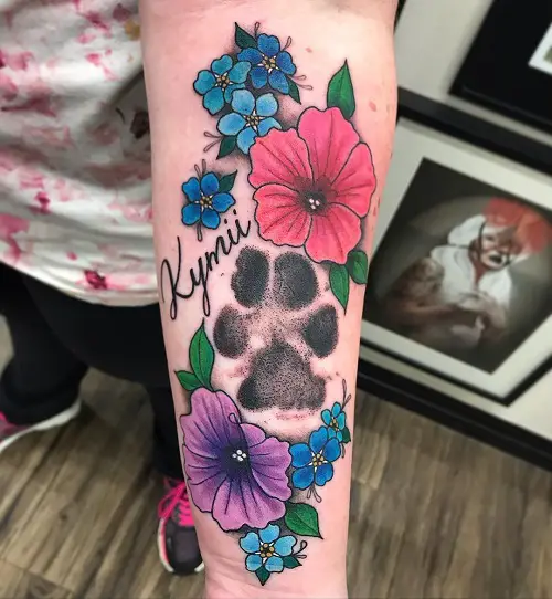 Petunias and Paw Prints Tattoo 7
