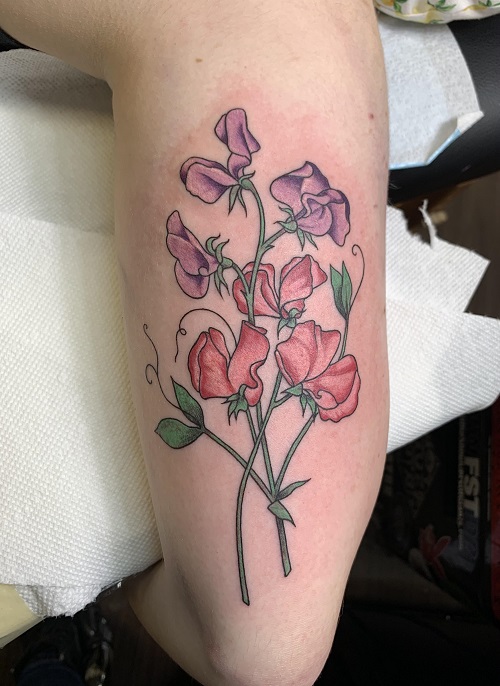 Pink and Purple Sweet Pea Flowers tattoo