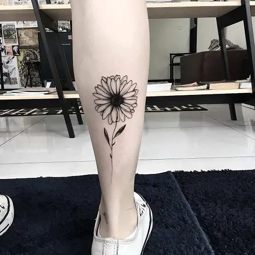 Realistic Black and White Sunflower Tattoo