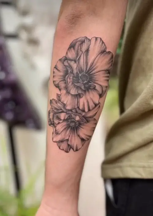 Shaded Petunia Forearm Piece Tattoo 15