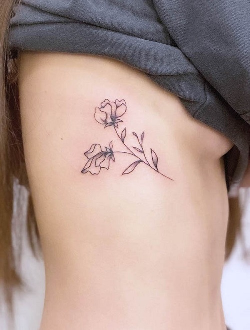 Side Body Shaded April Flower Tattoo