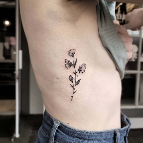 Side Body Tattoo birth month flower tattoo