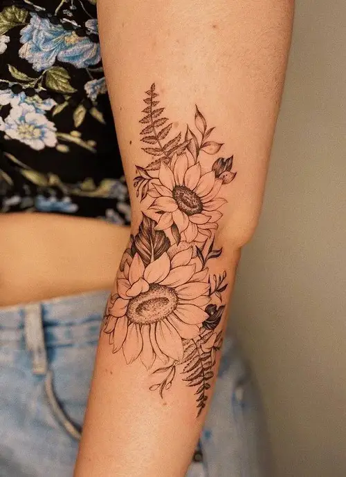 Sunflower and Leaves Tattoo Piece