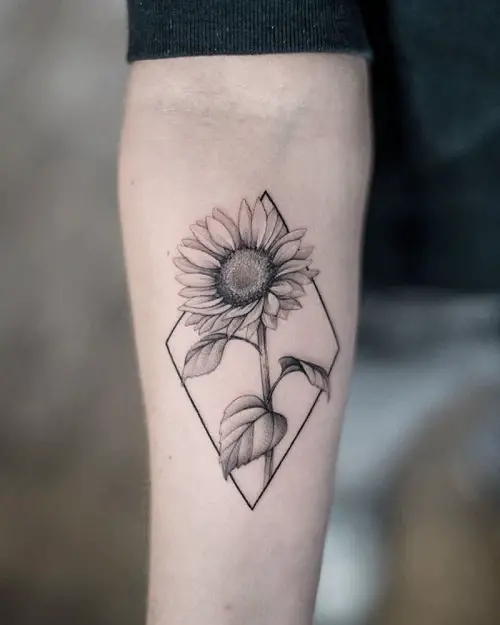 Sunflower in a Diamond Outline Tattoo