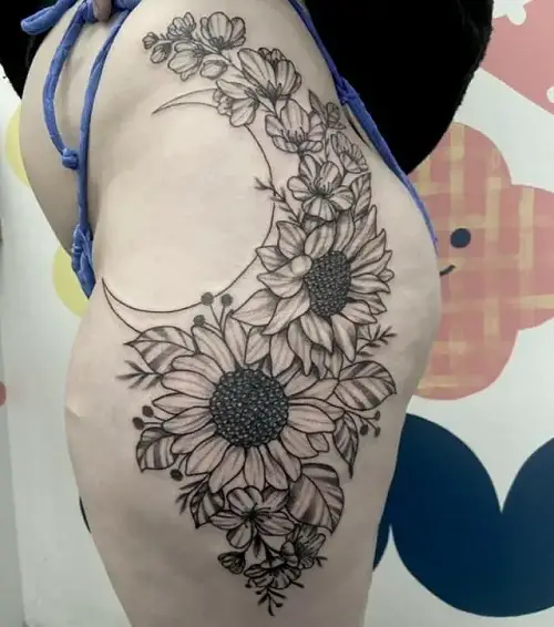 Sunflowers and Moon on the Thigh