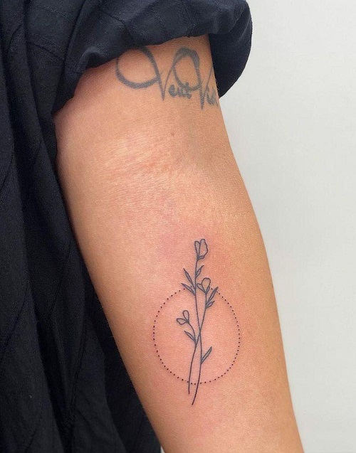 Sweet Pea Stems with Dotted Sun April Flower Tattoo