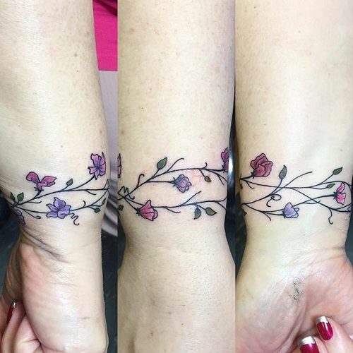 Sweet Pea Vine Around the Wrist April Birth Flower tattoo