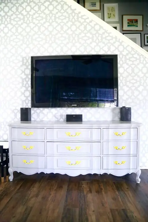 White and Gold DIY Dresser as a TV Stand