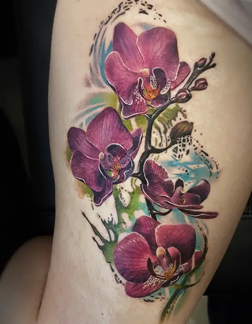 Thigh Orchid Tattoo Piece