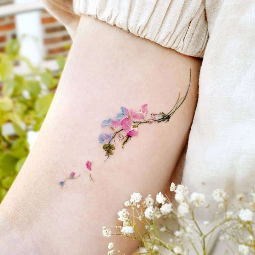 Sweet Pea Flower birth tattoo