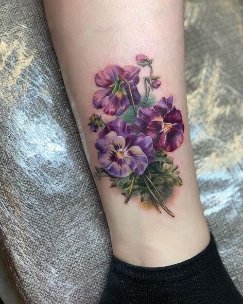 Purple Pansy Flower Tattoo