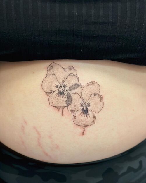  Rainy Day Pansies with Dripping Water tattoo