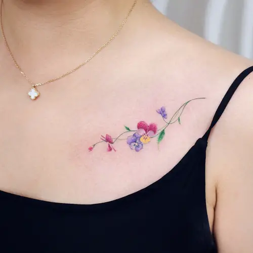 Pansy Collarbone Ink Tattoo 11