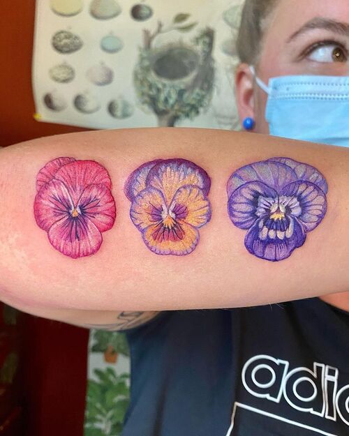 Pink, Yellow, and Purple Pansy Flowers tattoo