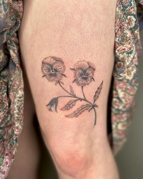 Shaded Pansy Flower Tattoo 
