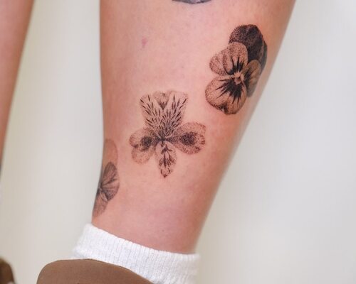 Pansy and Lily of the Incas Flower Tattoo