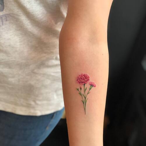 Carnations on the Arm January Birth Flower Tattoo