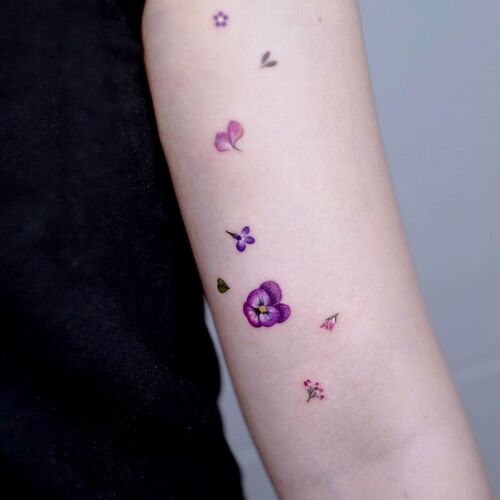 Withering Pansies on Arm Tattoo 15