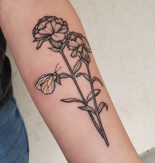 Cabbage Butterfly on January Birth Carnation Flower Tattoo