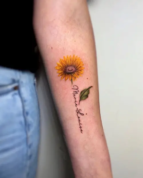 Small Sunflower Tattoo with Name