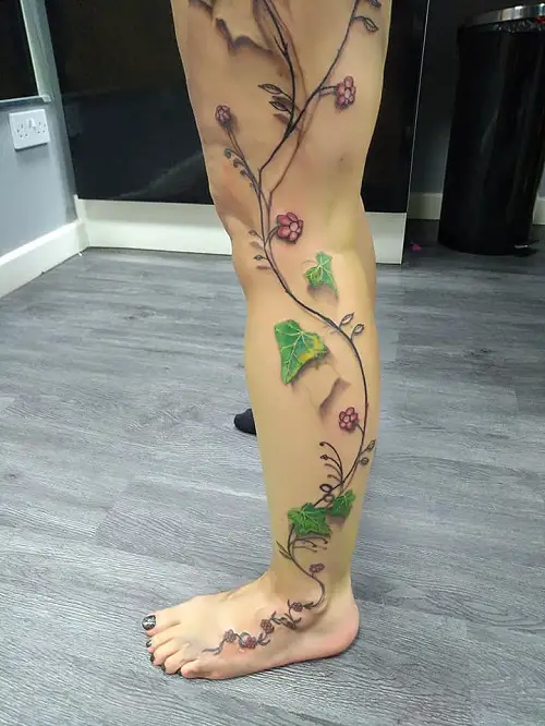Poison Ivy Vine Covering the Leg tattoo