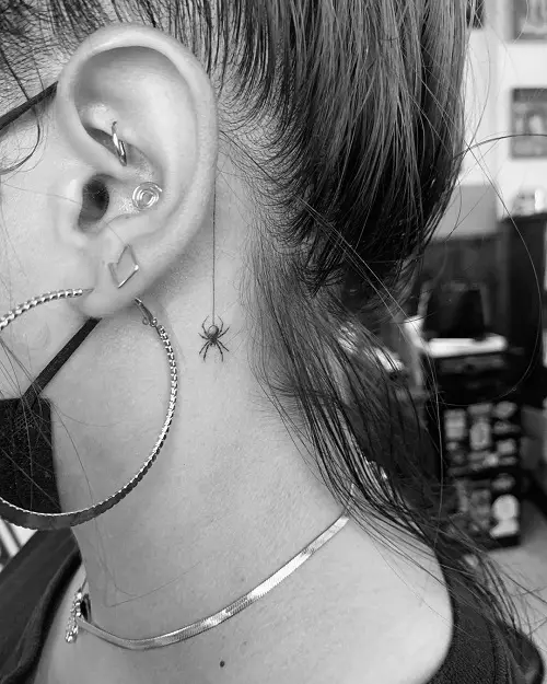 Tiny Spider Tattoo Behind Ear