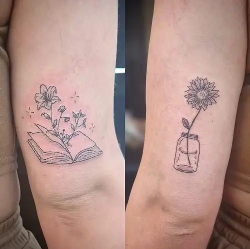 Sunflower in a Book and Jar Tattoo Ideas