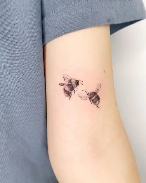 Bumble Bee Pair on Arm Tattoo 19