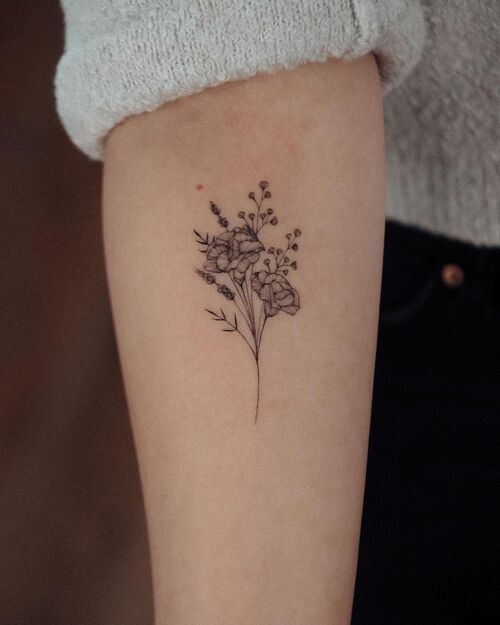 Carnation January Birth Flower Bouquet Tattoo