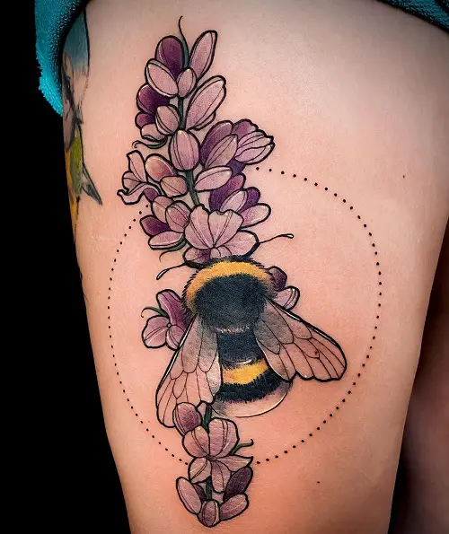 Bumble Bee and Purple Flowers tattoo
